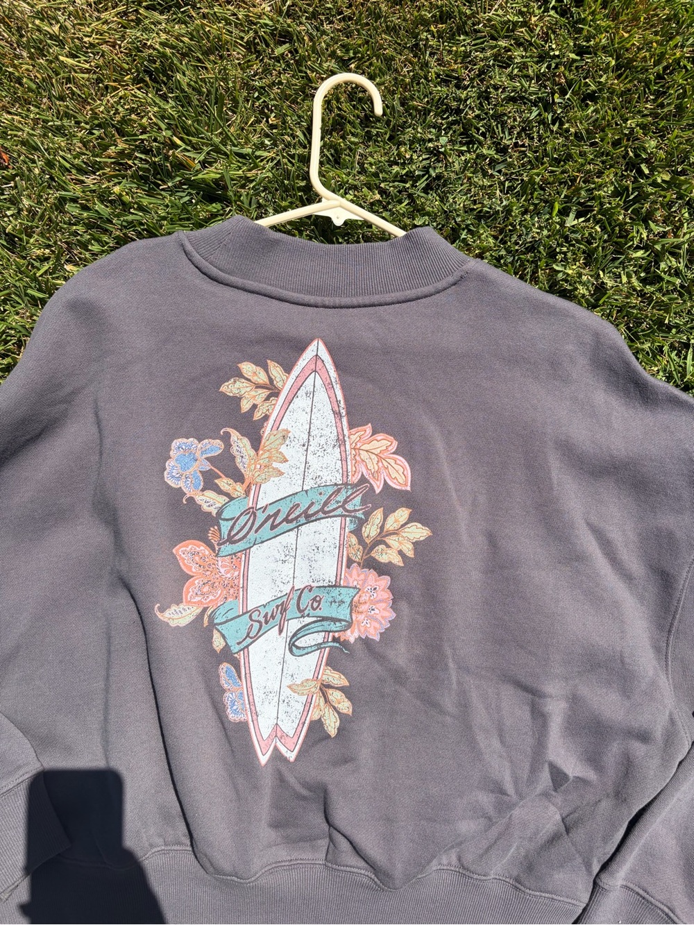 O'Neill Charcoal Crewneck with Pastel Surfboard Graphic